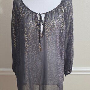 Cache Sheer Leopard Print Blouse – Gold Metallic – Size L